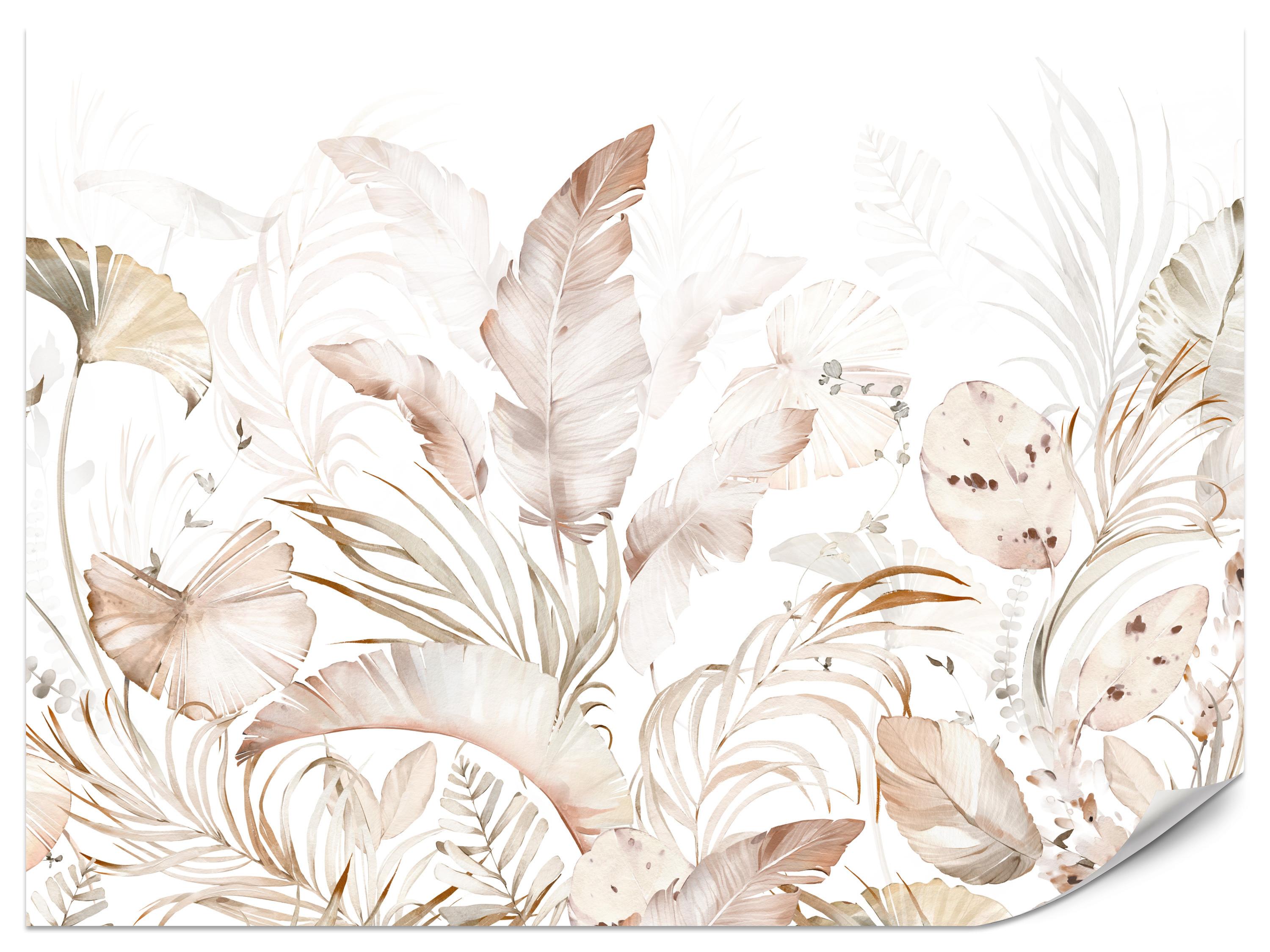 FOTOTAPETE für Esszimmer Beige Palmenblätter Tropisch Boho 250x175 - Beige/Orange, Papier (250/175cm) - Muralo