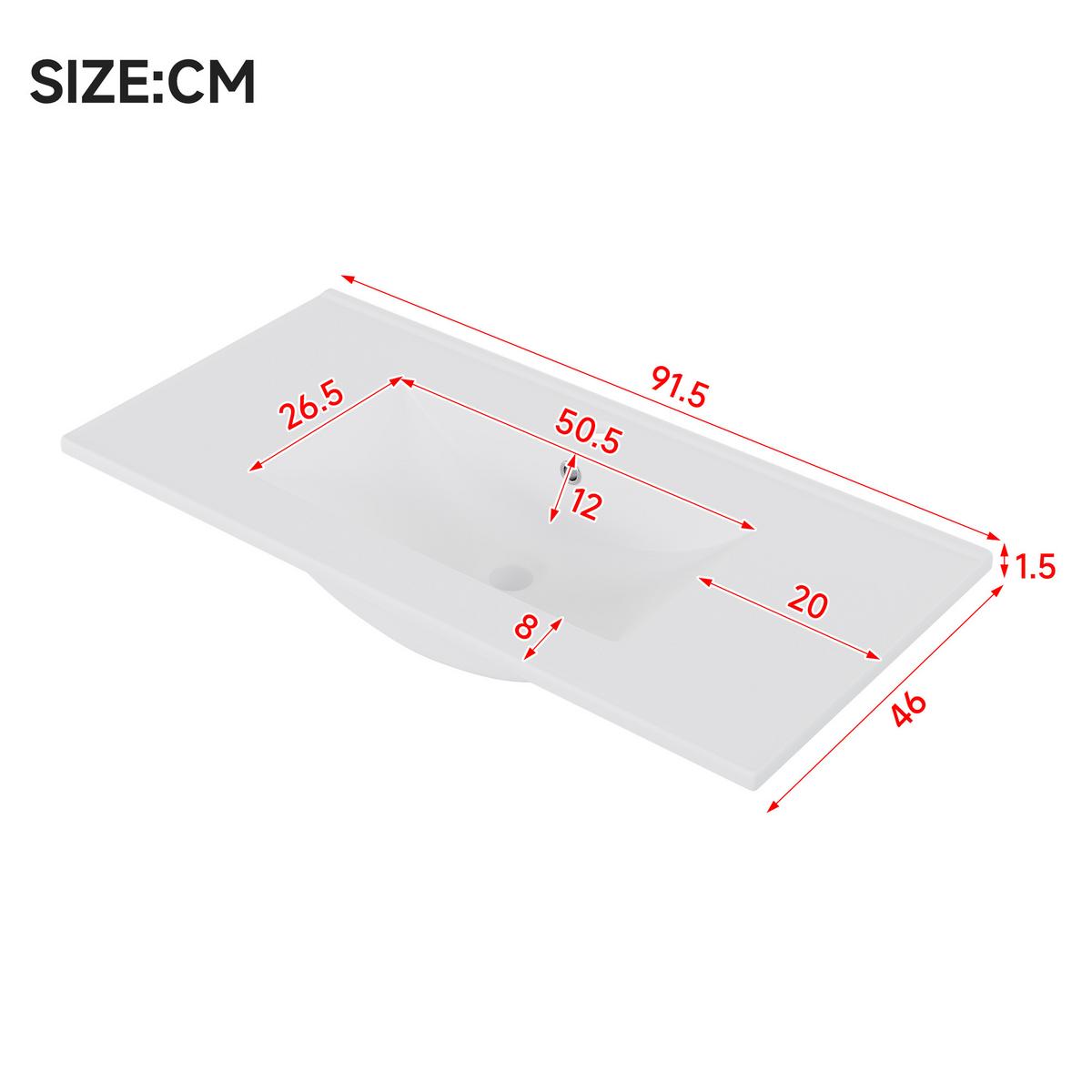 WASCHTISCH Freistehend Weiß mit Keramikbecken, 6 Schubladen & Regal - Weiß, Holzwerkstoff (91.5/90/46.5cm) - Urban Meuble