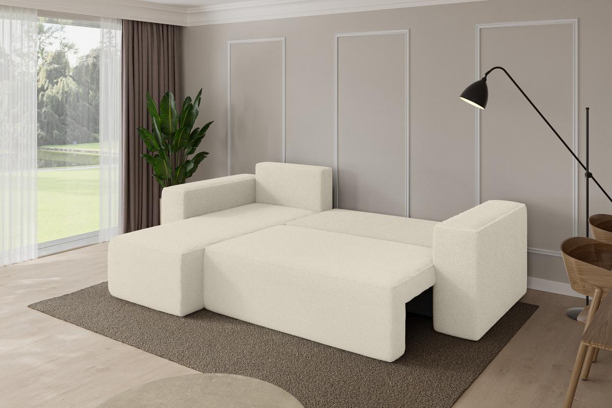 ECKSOFA mit Schlaffunktion Ottomane Links SENO-L 249x139x85 Beige Bouclé - Sandfarben/Beige, Holzwerkstoff/Kunststoff (249/139cm) - ALTDECOR