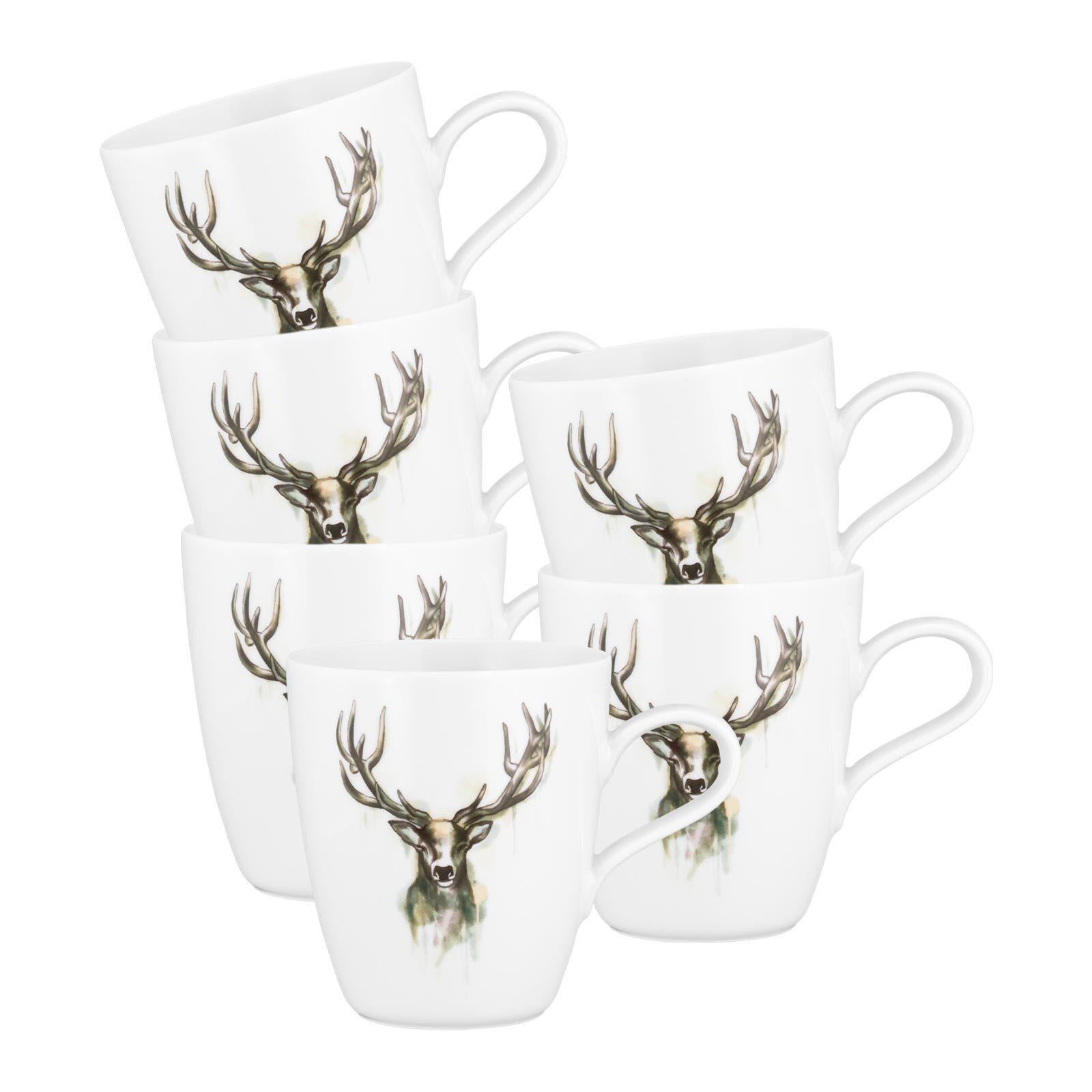 HENKELBECHER Life Nature Hirsch weiß-braun 400 ml 6er Set - Weiß/Braun, Keramik (0.4L) - Seltmann Weiden