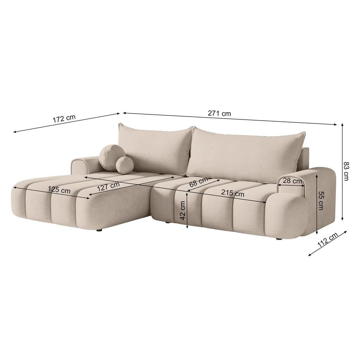 ECKSOFA Dandelino Grau mit Bouclé-Bezug, links - Schwarz/Grau, Kunststoff/Textil (271/172cm) - Selsey