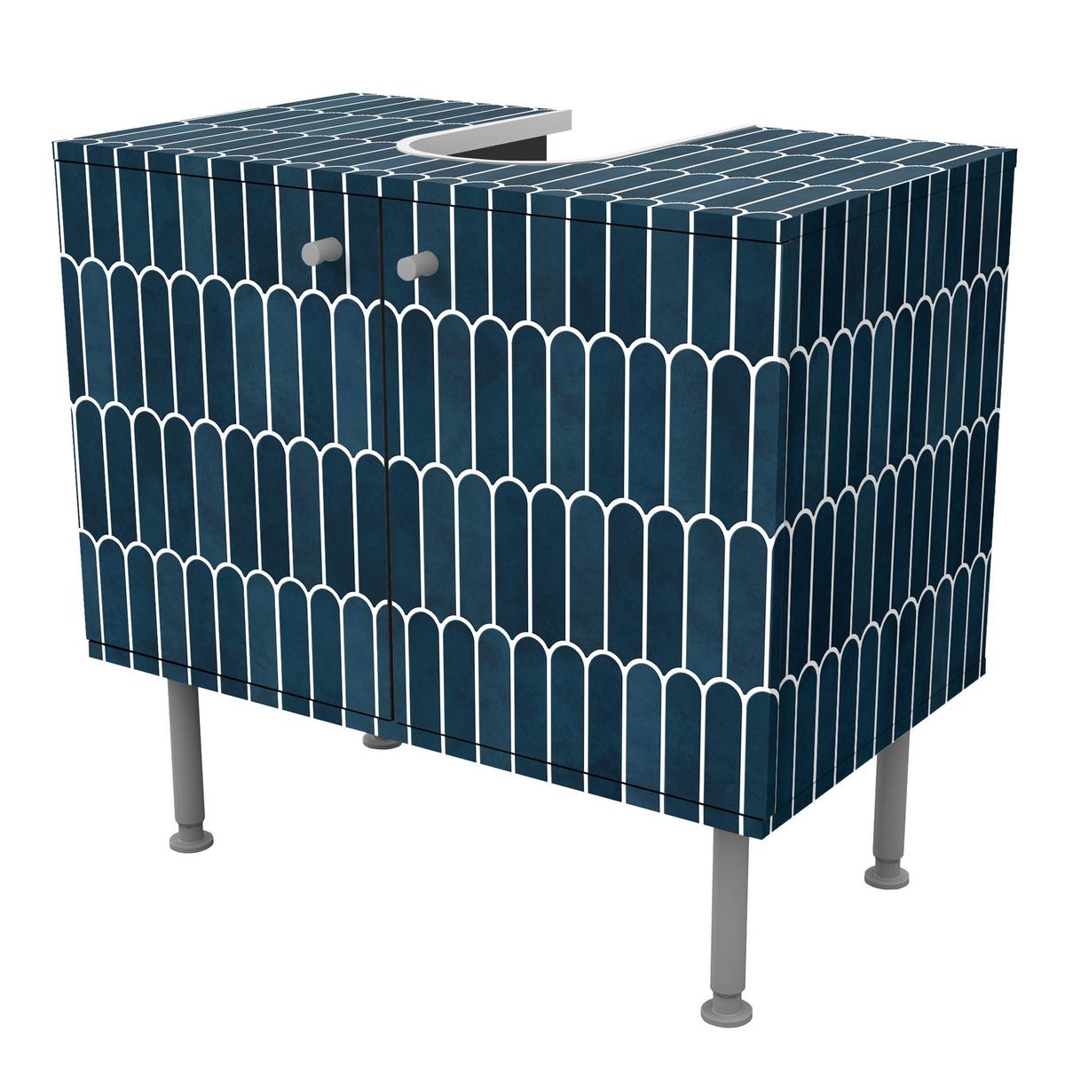 WASCHBECKENUNTERSCHRANK Fischschuppen Fliesen Dunkelblau 60/55/35 cm - Blau, Holzwerkstoff (60/55/35cm) - Bilderwelten