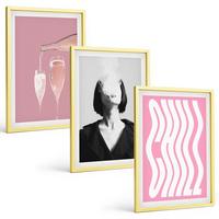 BILDER SET 3er Set - 40x60 cm Goldrahmen - Stilvolles Porträt, Champagner-Entspannung - Goldfarben, Kunststoff (40/60cm) - TULUP