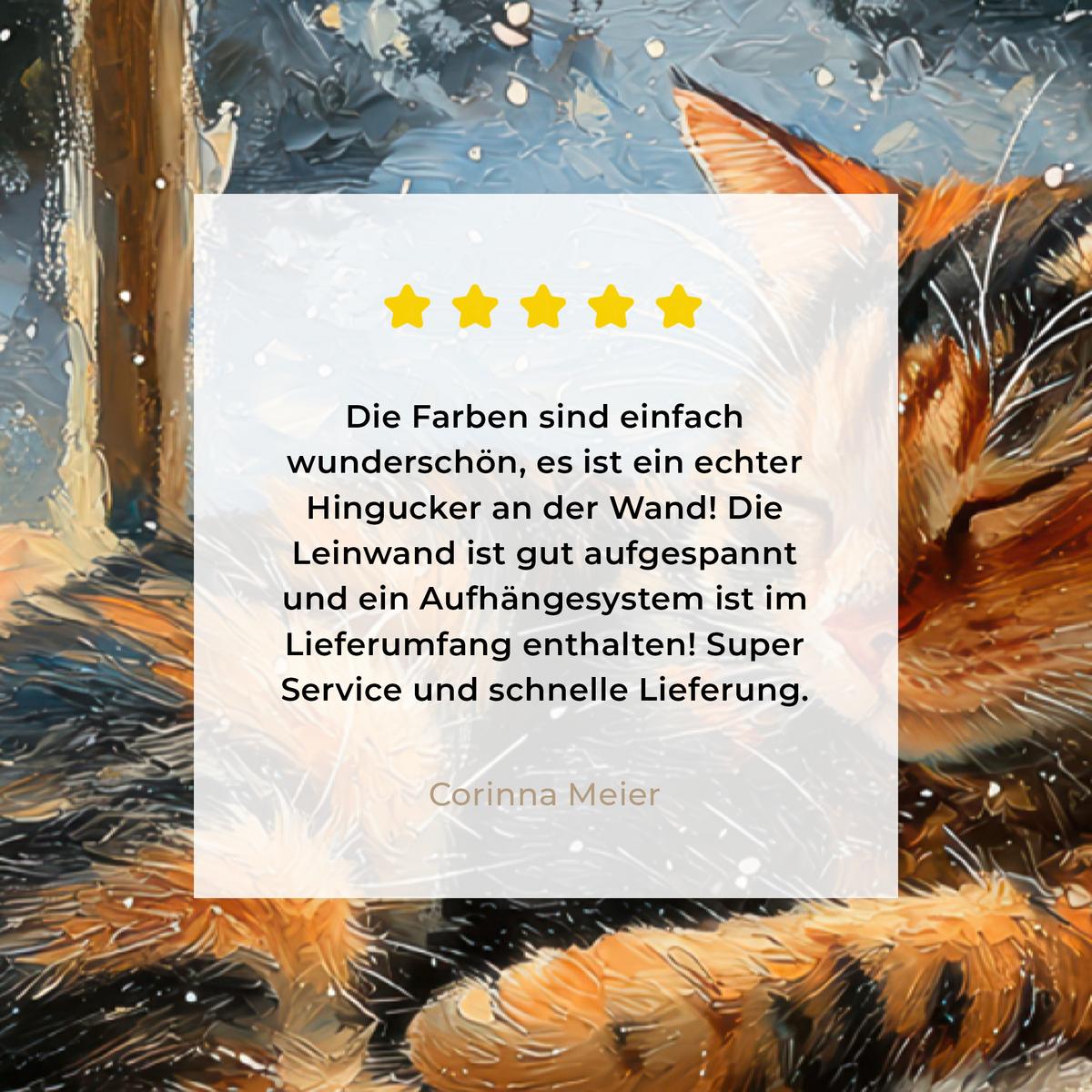 LEINWANDBILD Katze - Weihnachten - Winter - Tier Wanddeko Schlafzimmer 60x90 cm - Bernsteinfarben, Textil (60/90cm) - MuchoWow