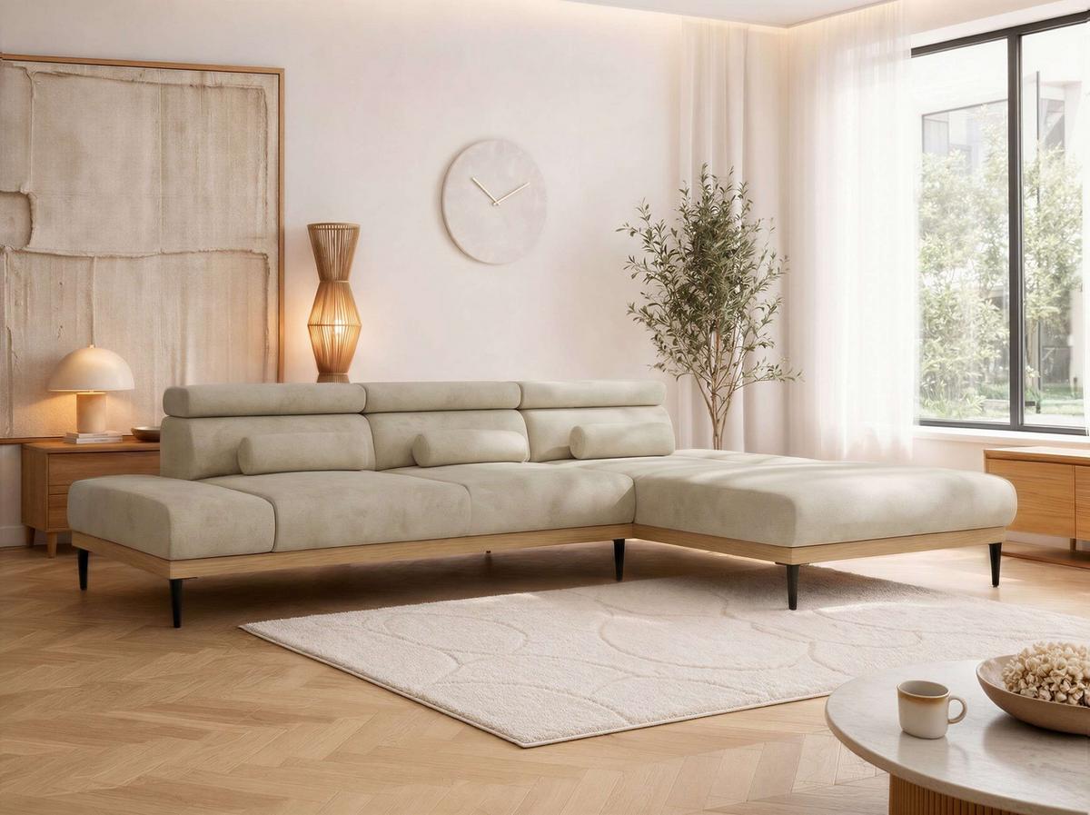 ECKSOFA PAVERO L - Beige Velvet - Rechts Seite - Beige/Schwarz, Textil/Metall (316/205cm) - MKS