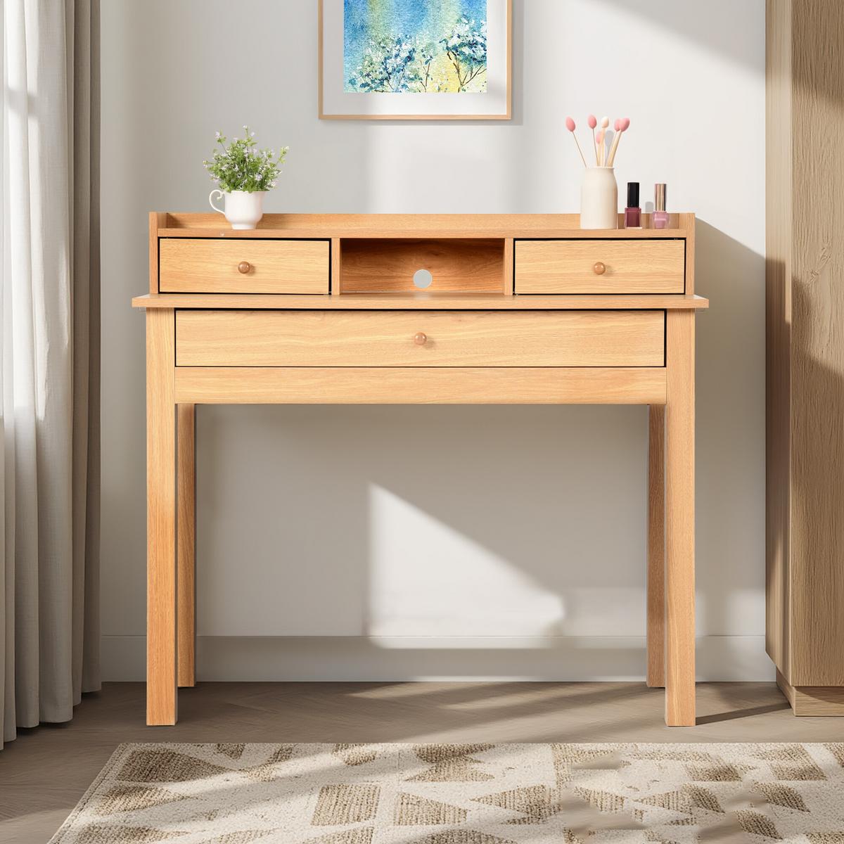 SCHMINKTISCH Holzoptik mit Schubladen & Ablage - Braun, Holzwerkstoff (50/90/100cm) - Urban Meuble