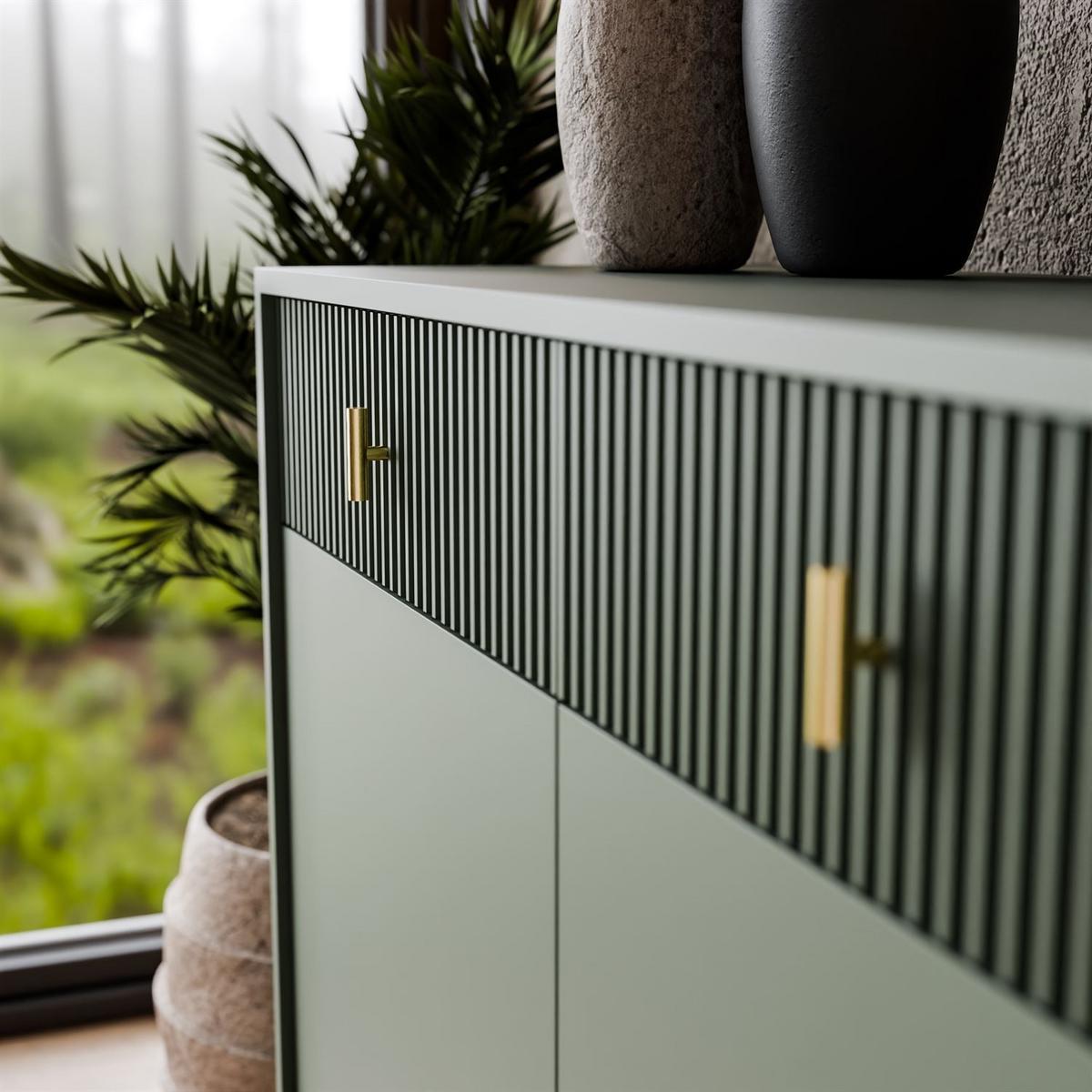 SIDEBOARD MIDNIGHT 3D3S mit drei Schubladen auf Gestell grün - Schwarz/Grün, Holzwerkstoff (154.5/82.5/39cm) - Lookway