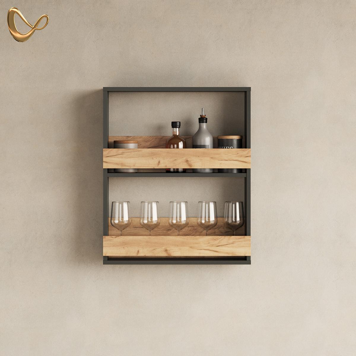 WEINGLASREGAL Regusa Goldkraft Eiche/Anthrazit 60 x 72 cm - Honigeiche/Anthrazit, Holzwerkstoff (60/72/15.1cm) - Livinity®