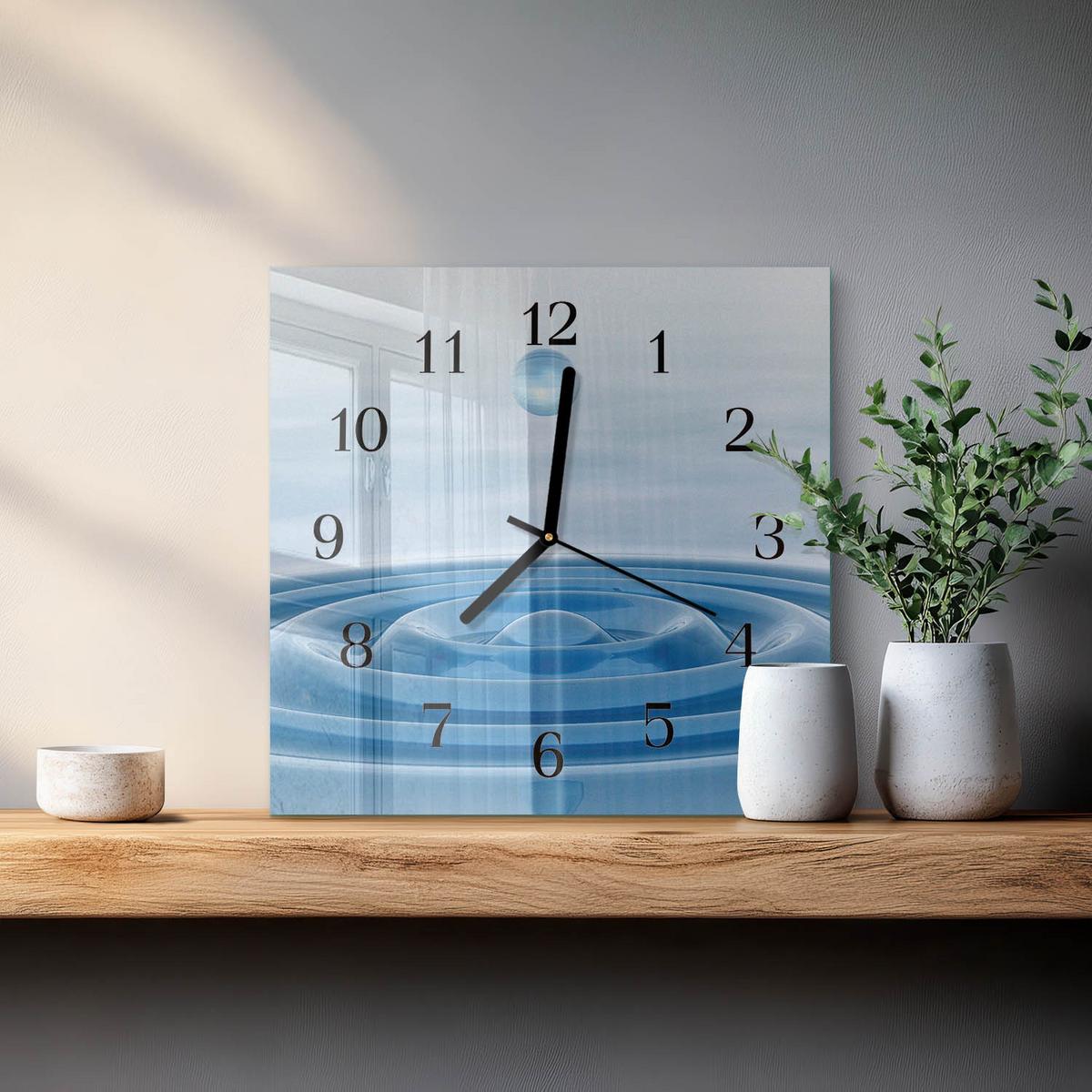 WANDUHR aus Glas 30x30 cm - Wasser - Blau, Glas (30/30/0.4cm) - TULUP