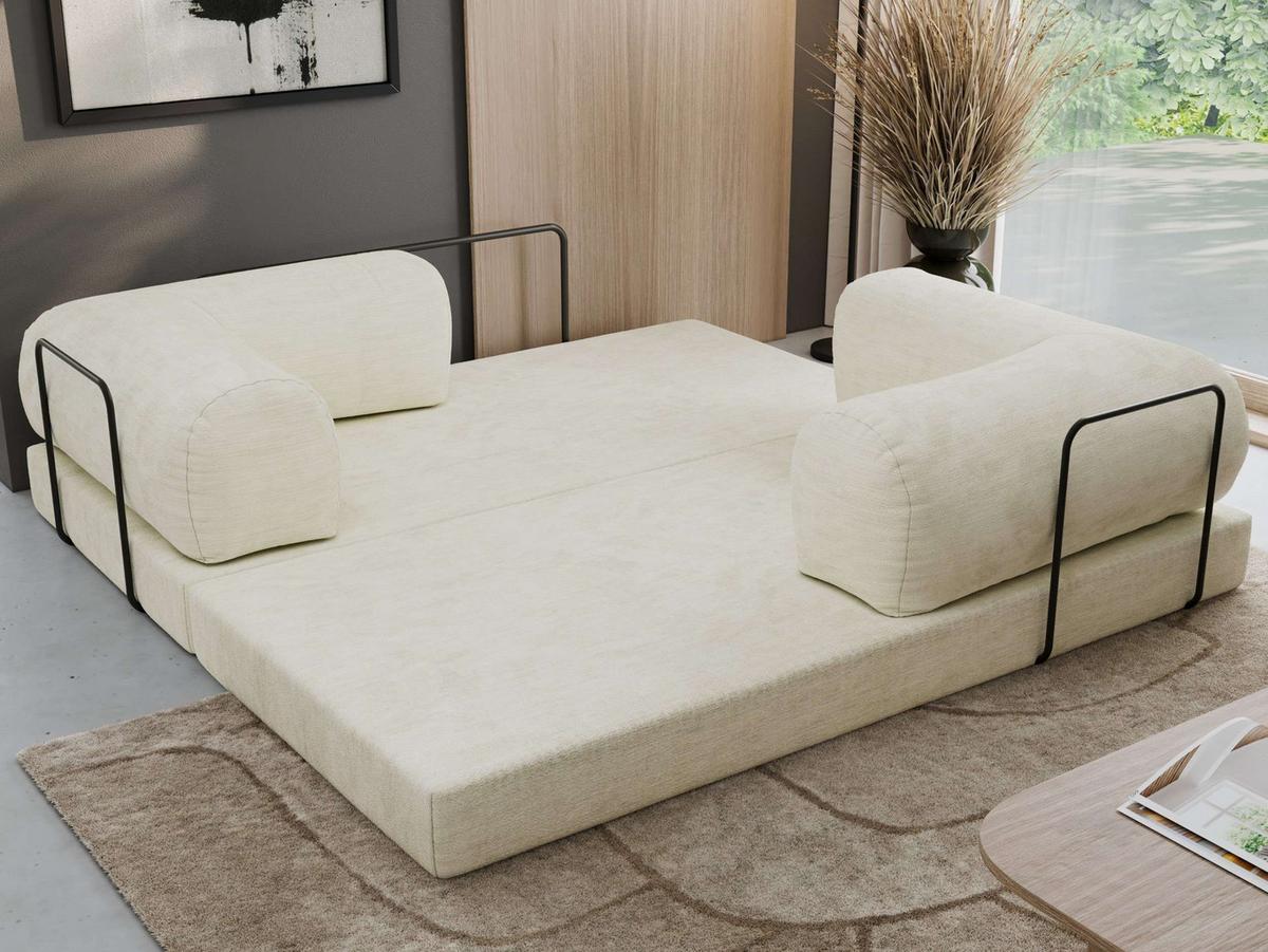 3-SITZER SOFA ORSETTO - Creme Schenille glatt - Creme/Schwarz, Textil/Metall (200/70/100cm) - MKS