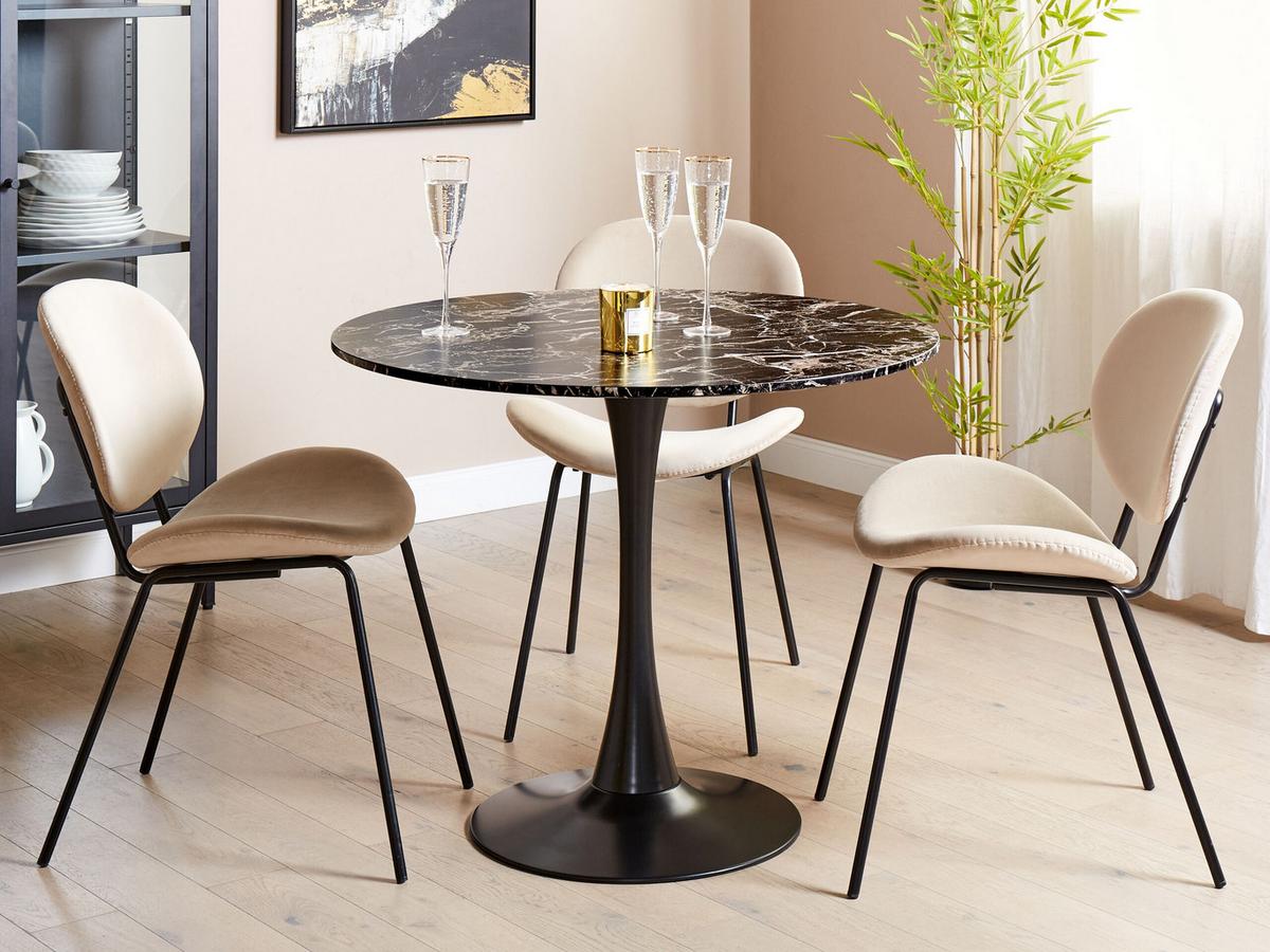 ESSTISCH Marmor Optik schwarz/gold 90 cm Boca - Goldfarben/Schwarz, Holzwerkstoff (90/90/74cm) - Beliani