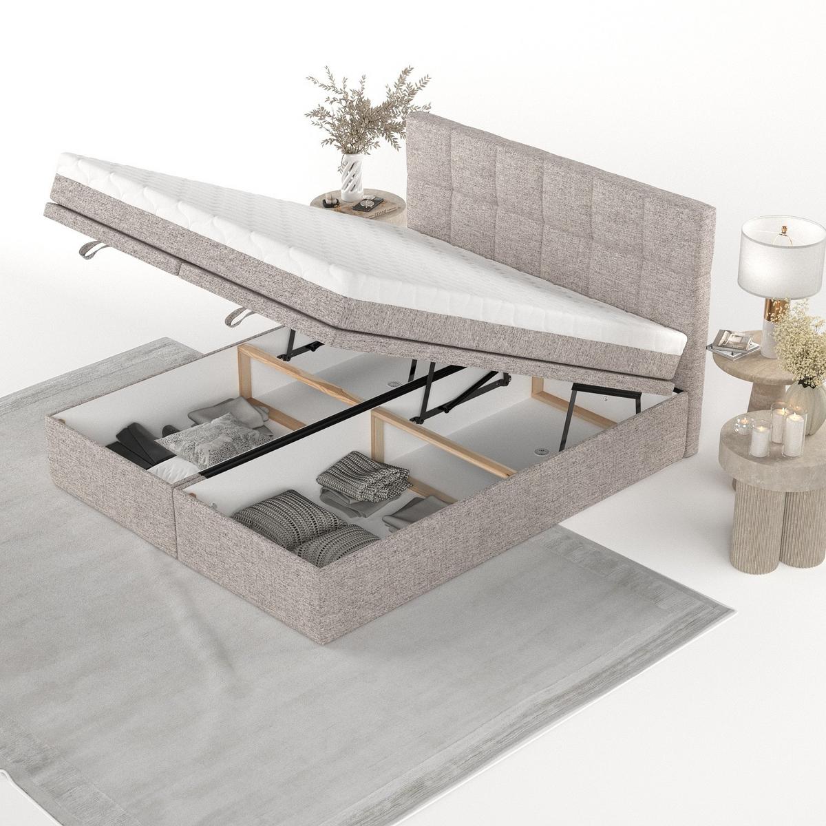 BOXBETT Elano 160/200 cm Beige im Neve Stoff - Beige/Schwarz, Holz/Holzwerkstoff (160/200cm) - AltaBeds
