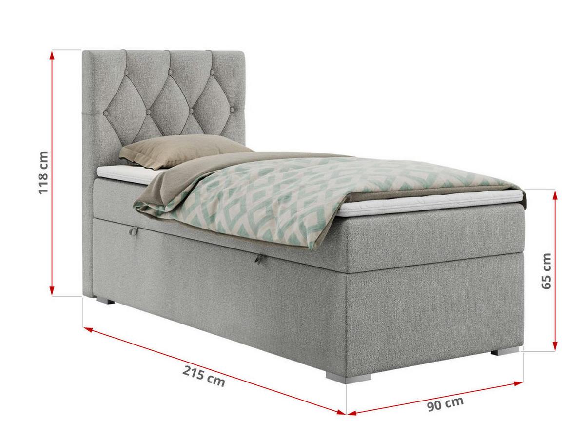 BOXBETT ALDA 90/200 Hellgrau Struktur - H3 - Links Seite - Hellgrau, Holz/Textil (90/200cm) - MKS
