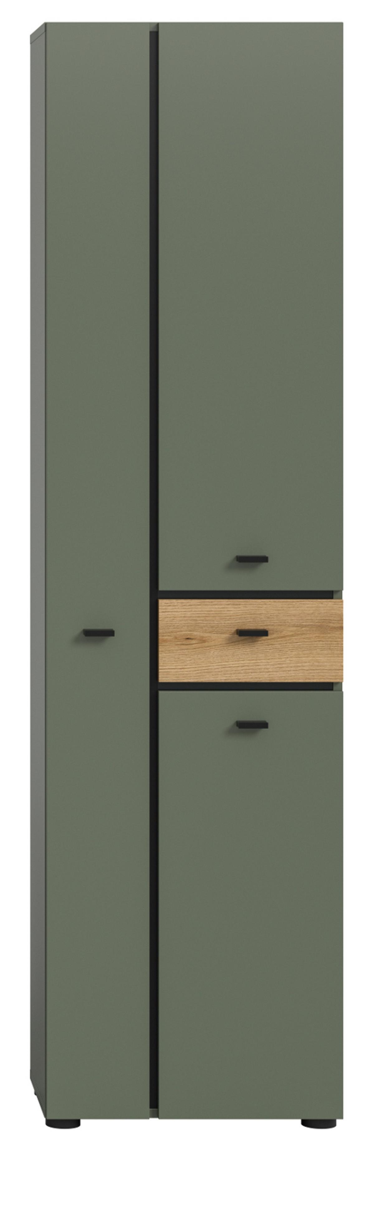 HOCHSCHRANK grün, Evoke Eiche 51 x 191 cm, Badschrank mit viel Stauraum - Eichefarben/Schwarz, Holzwerkstoff/Kunststoff (51/191/30cm) - Inn.Furn