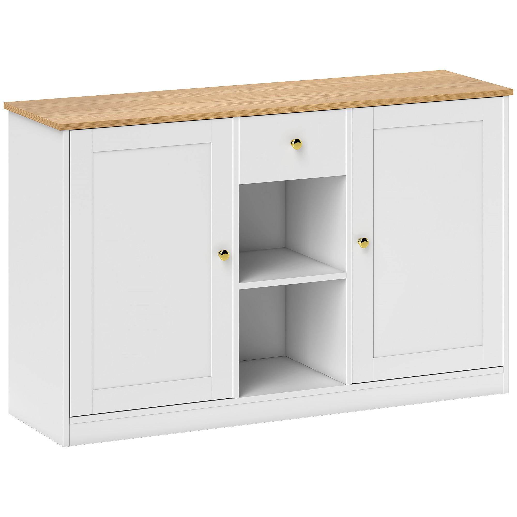 SIDEBOARD Aufbewahrungsschrank mit Schublade, 2 Türen, 2 Offenen Ablagen Weiß - Weiß, Holzwerkstoff (35/75.2/120cm) - HOMCOM