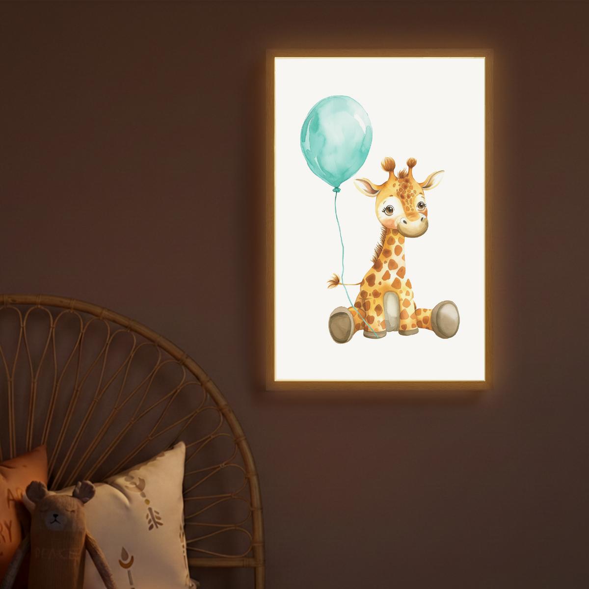 NACHTTISCHLAMPE MIT AKKU Giraffe - Baby - Tiere - Blauer Ballon 40x60 cm - Weiß, Holzwerkstoff (8/40/60cm) - OnlyWow
