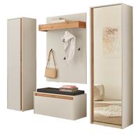 GARDEROBEN-SET 5-teilig weiß, Eiche Wotan 230 cm, Flurgarderobe mit 17 Fächer, inkl. Sitzkissen - Eiche Wotan/Schwarz, Glas/Holzwerkstoff (230/200/40cm) - Furn.Design