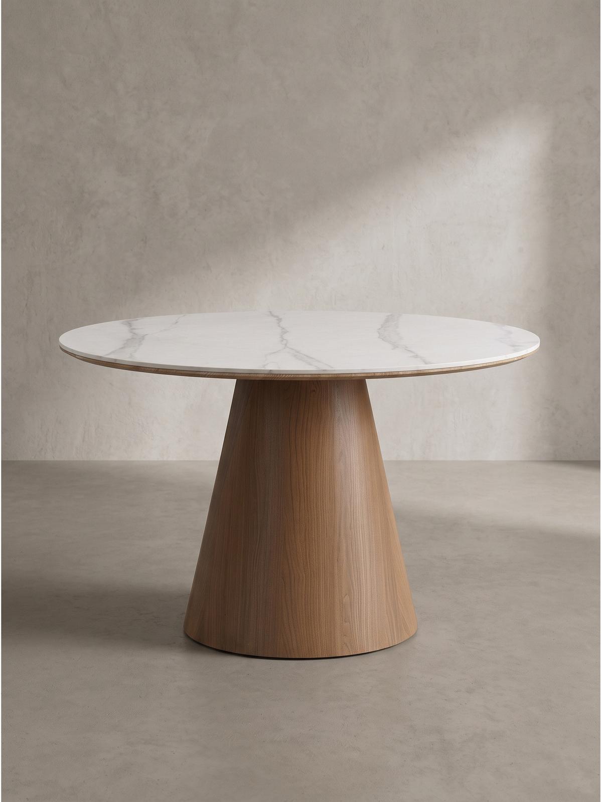 ESSTISCH LOVRAN, Sinterstein, Weiß-Braun, Ø 120 x 75 cm - Braun, Holzwerkstoff/Metall (120/120/75cm) - KADIMA DESIGN