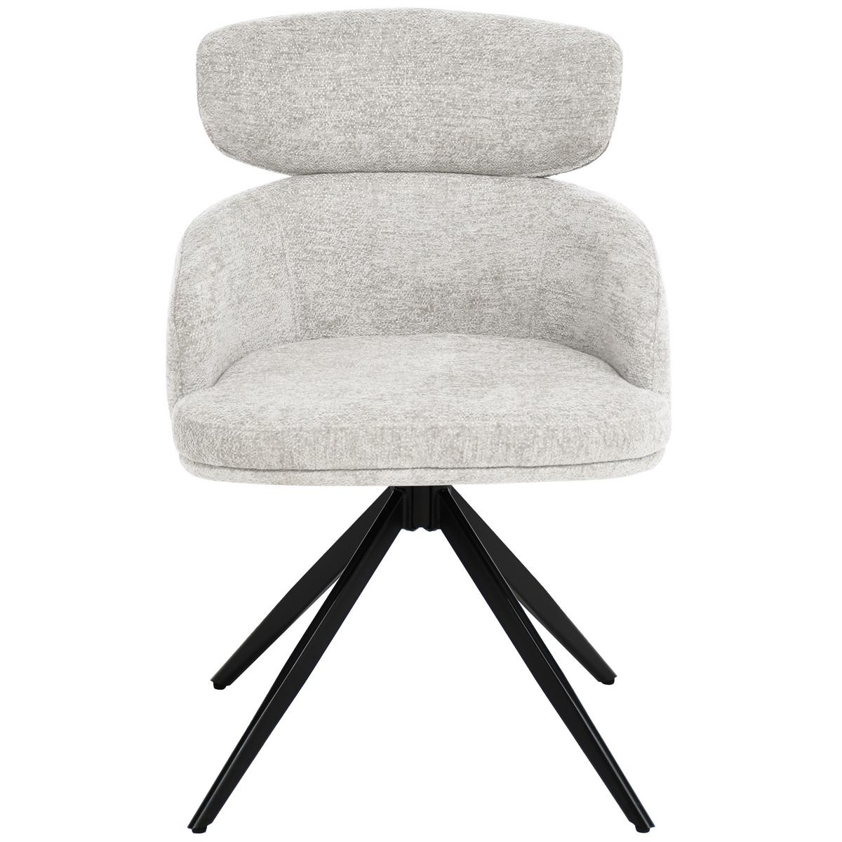 DREHSTUHL Tuso, Polsterstuhl mit Armlehnen und Kopfstütze, Bouclé-Stoff, Hellbeige - Beige/Schwarz, Metall (49/81/55cm) - Beautysofa