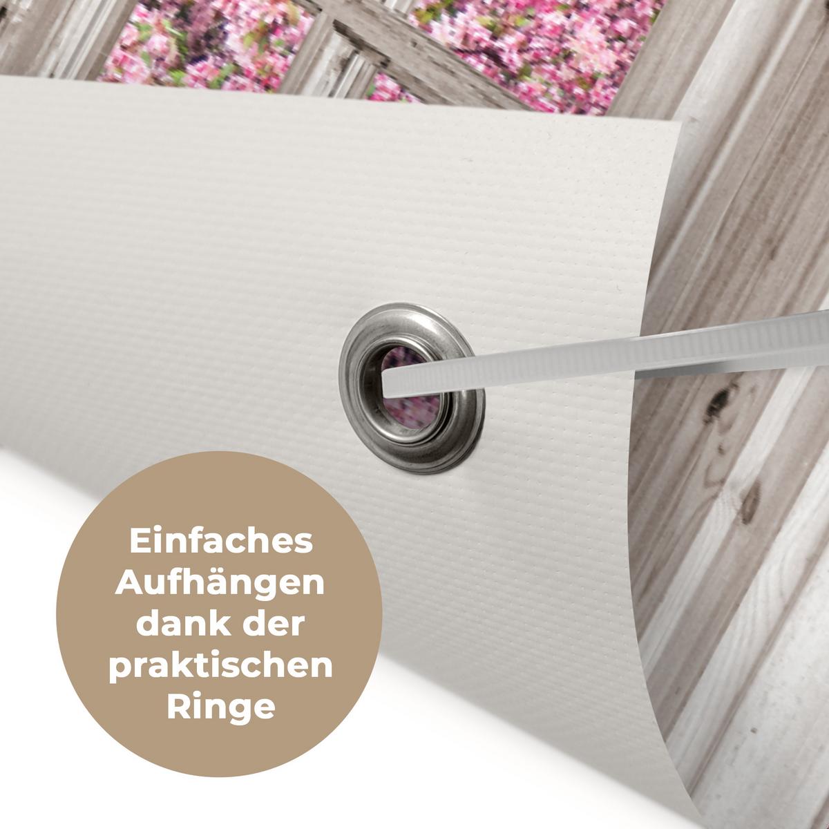 GARTENPOSTER Japanisch - Sakura - Blüte - Baum - Blütenzweige - Durchsichtig Gartendeko 90x60 cm - Rosa, Kunststoff (90/60/0.2cm) - OnlyWow