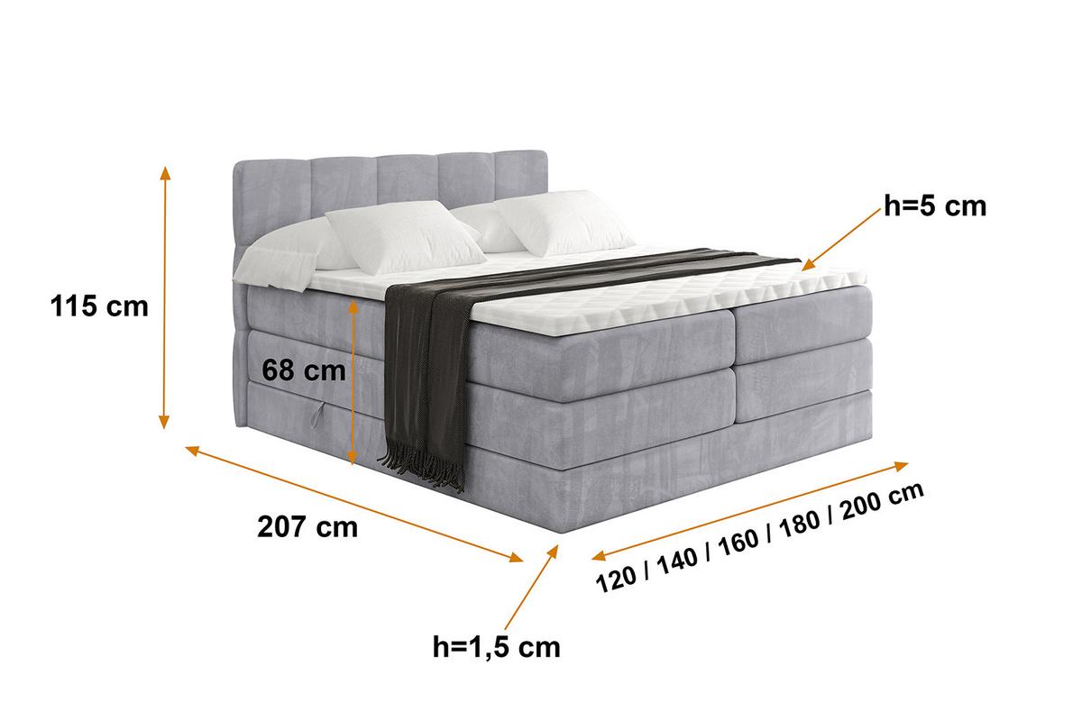 BOXSPRINGBETT mit Matratze H3|H4 und Lattenrost - LIRO KING-160x200 - Grau Monolith - Hellgrau, Holzwerkstoff (160/200cm) - ALTDECOR