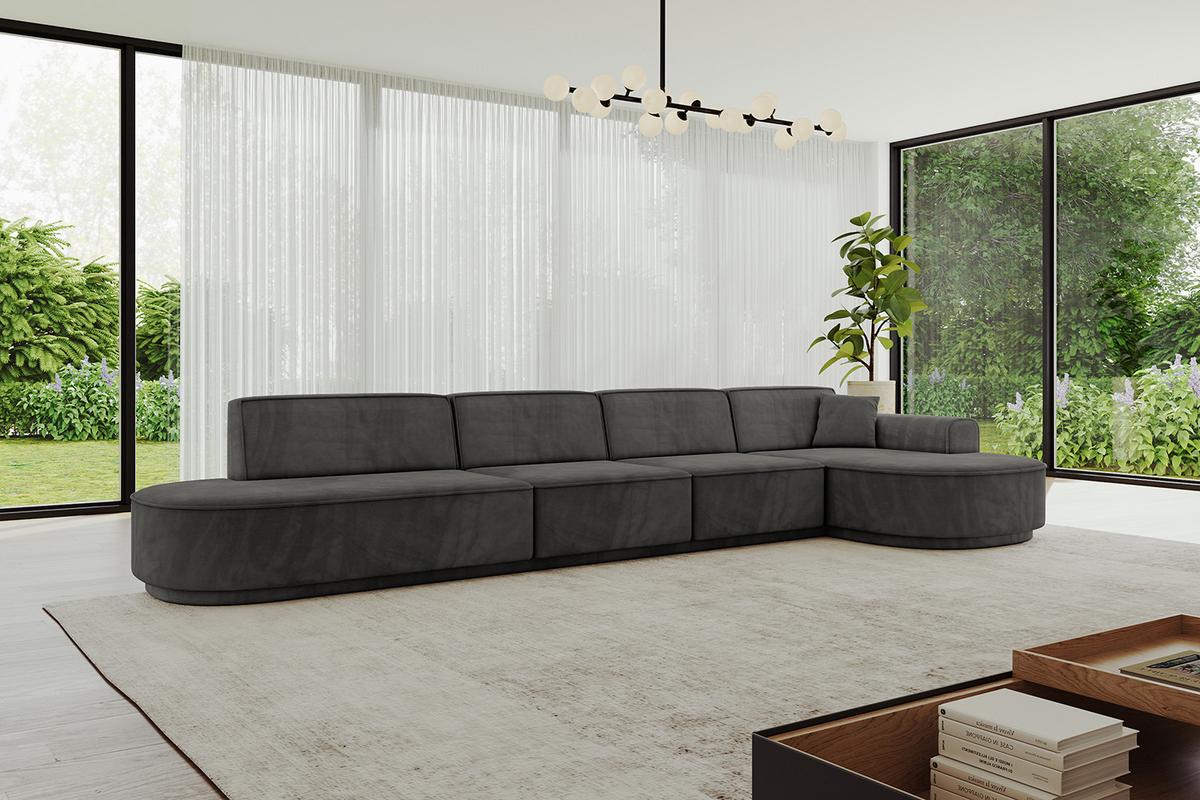 ECKSOFA Ottomane Rechts MARI-L3-v3 - 413x171x83 cm Dunkelgrau Velours - Dunkelgrau/Schwarz, Holzwerkstoff/Kunststoff (171/413cm) - ALTDECOR