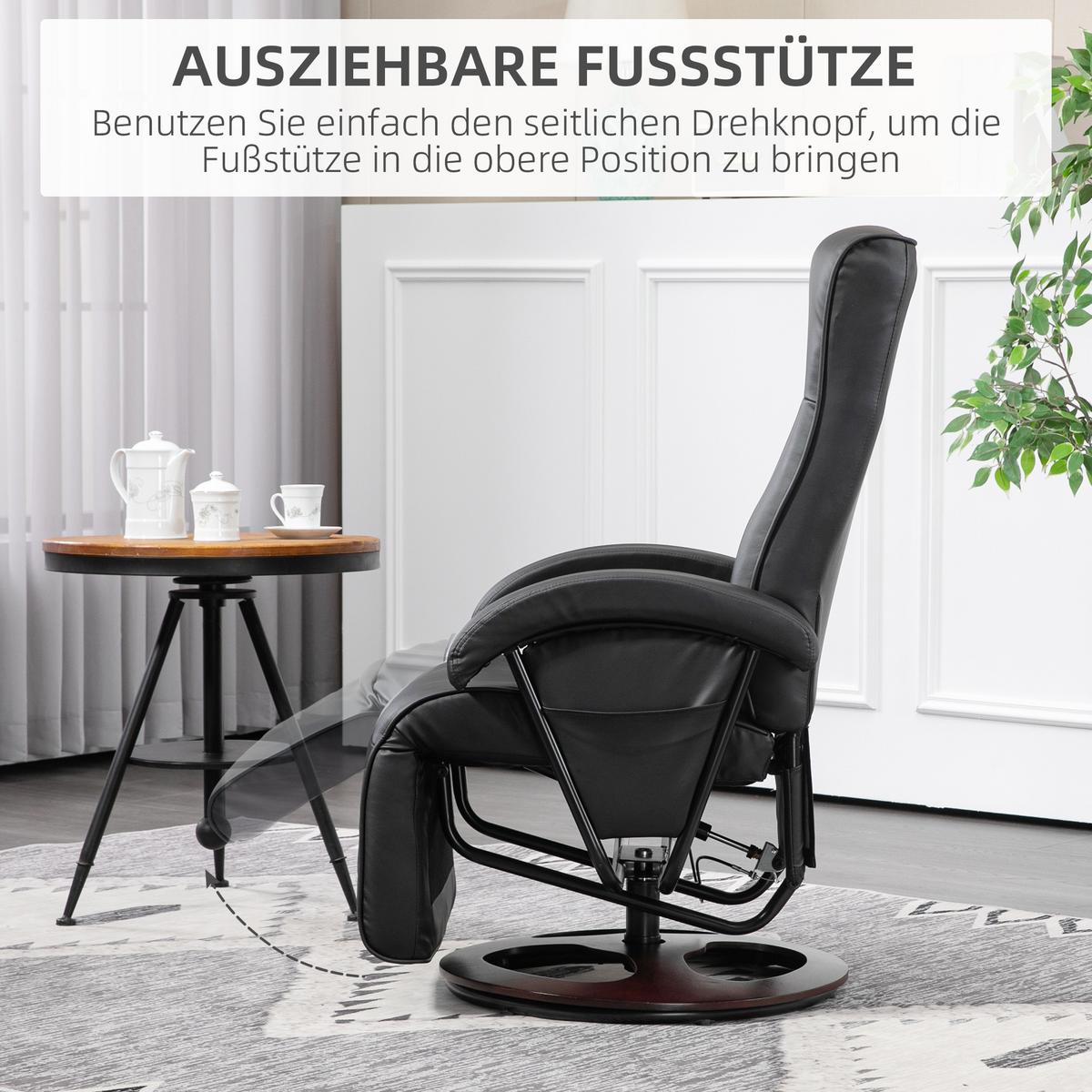 RELAXSESSEL Drehbarer Fernsehsessel mit Liegefunktion, Verstellbarer Rückenlehne - Schwarz, Kunststoff (66/107/86cm) - HOMCOM