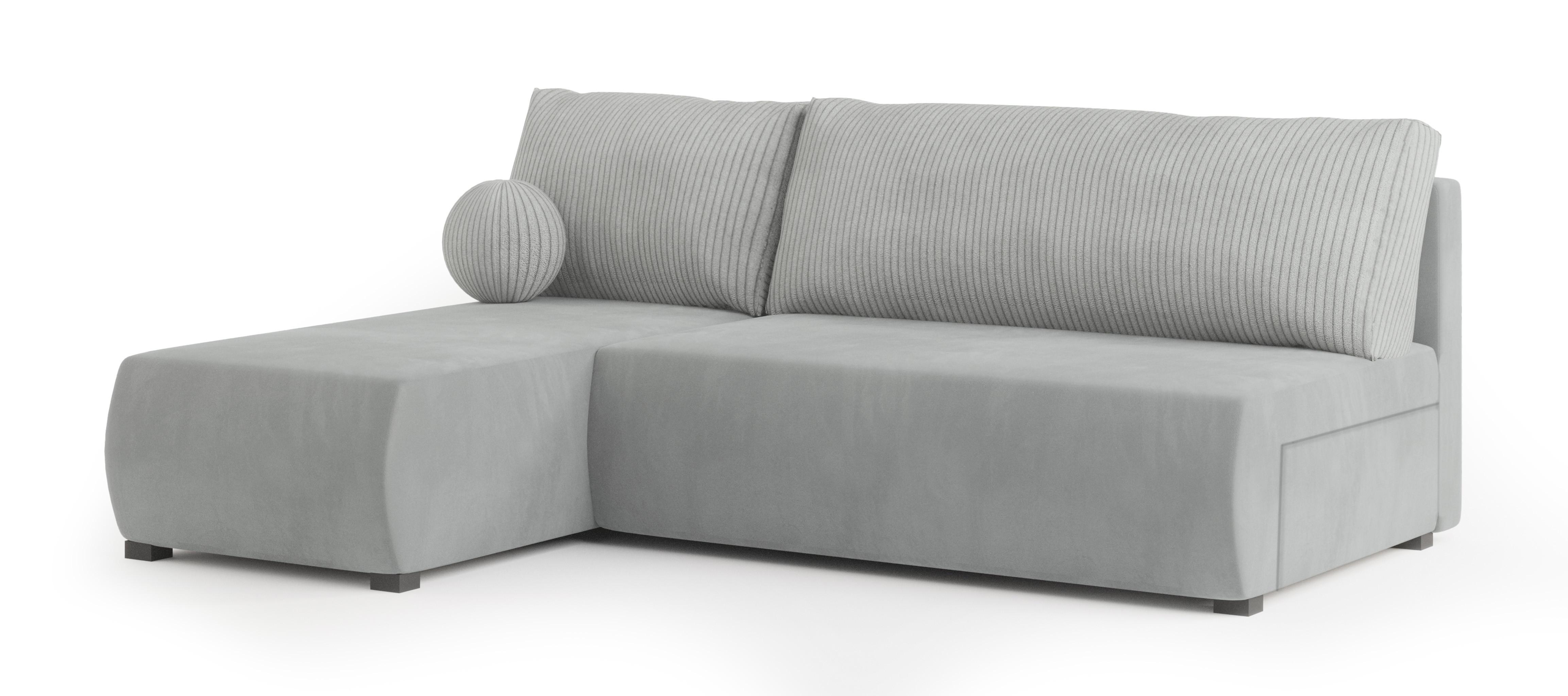 ECKSOFA PARVELO Hellgrau Plüsch-Stoff mit Schlaffunktion - Hellgrau, Holz (200/143cm) - MASSENO