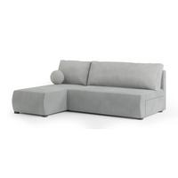 ECKSOFA PARVELO Hellgrau Plüsch-Stoff mit Schlaffunktion - Hellgrau, Holz (200/143cm) - MASSENO