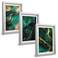 BILDER SET 3er Set - 20x30 cm Silberner Rahmen - Elegante Steinmuster - Silberfarben, Kunststoff (20/30cm) - TULUP