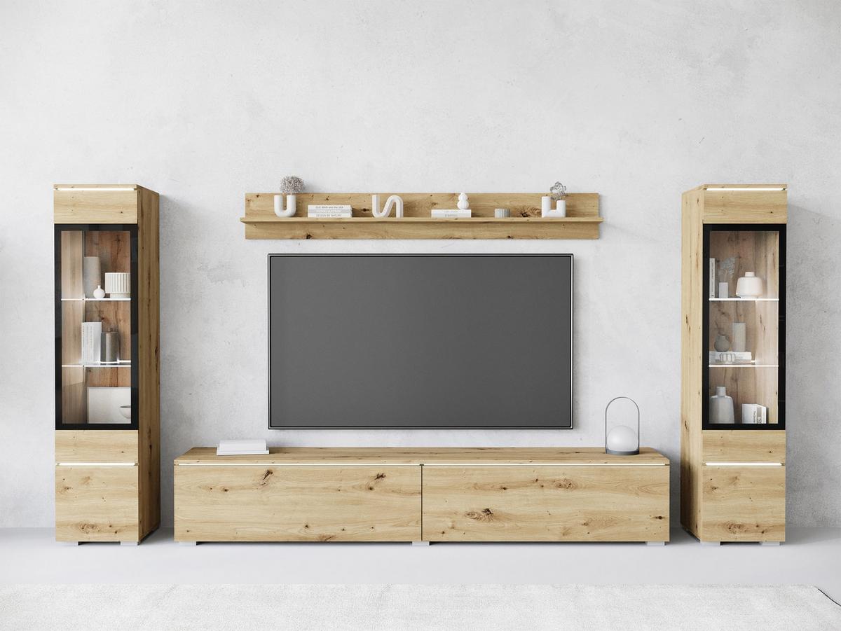WOHNWAND Vera II mit weißer LED Beleuchtung - Eiche Artisan, Holzwerkstoff (30/130/33cm) - MIRJAN24