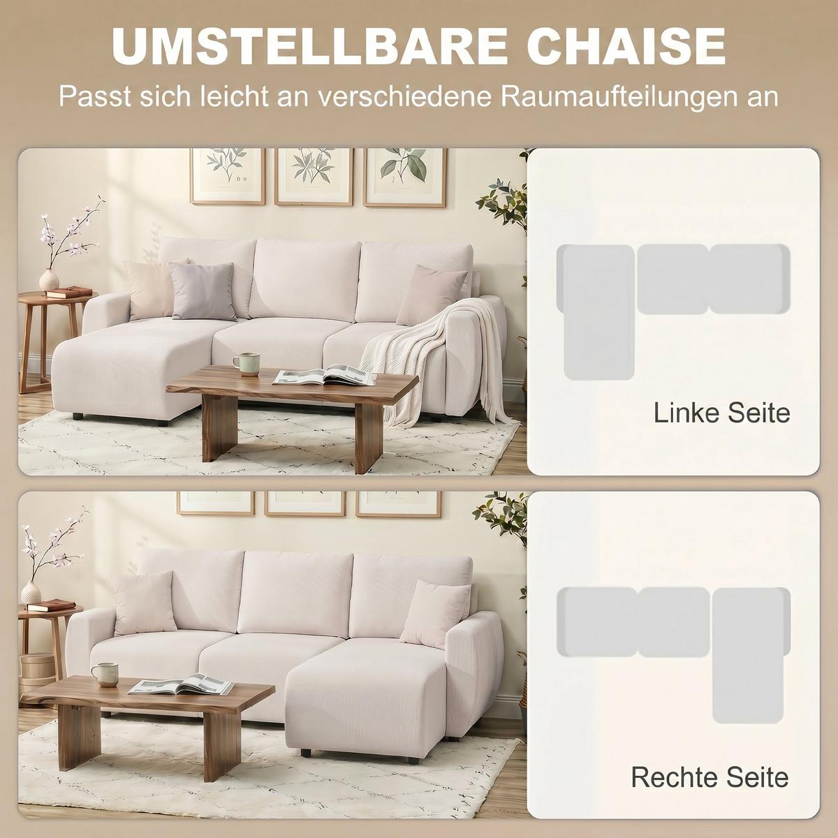 SCHLAFSOFA Veloursbezug Cremeweiß - Creme/Weiß, Holzwerkstoff/Kunststoff (140/86/250cm) - HOMCOM
