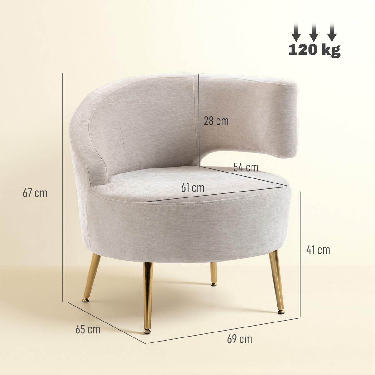 SESSEL Polyester Cremeweiß - Goldfarben/Creme, Textil/Metall (65/67/69cm) - HOMCOM