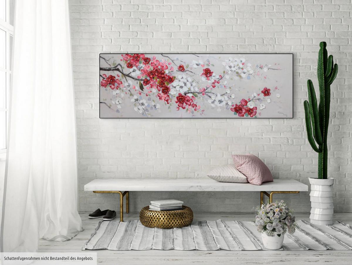 ACRYLBILD HANDGEMALT 150/50 cm - Rot/Weiß, Holz/Textil (150/50cm) - KUNSTLOFT