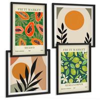 BILDER SET 4er Set - 50x50 cm & 40x60 cm Schwarzer Rahmen - Boho-Papaya-Fruchtmuster - Schwarz, Kunststoff (50/50cm) - TULUP
