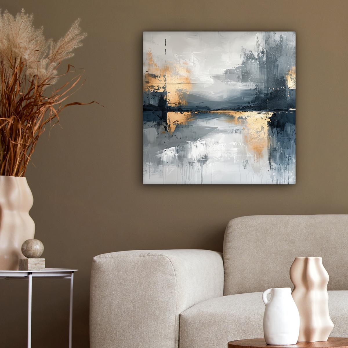 LEINWANDBILD Kunst - Grau - Gold - Abstrakt Wandbild Wohnzimmer 50x50 cm - Dunkelgrau, Textil (50/50cm) - MuchoWow