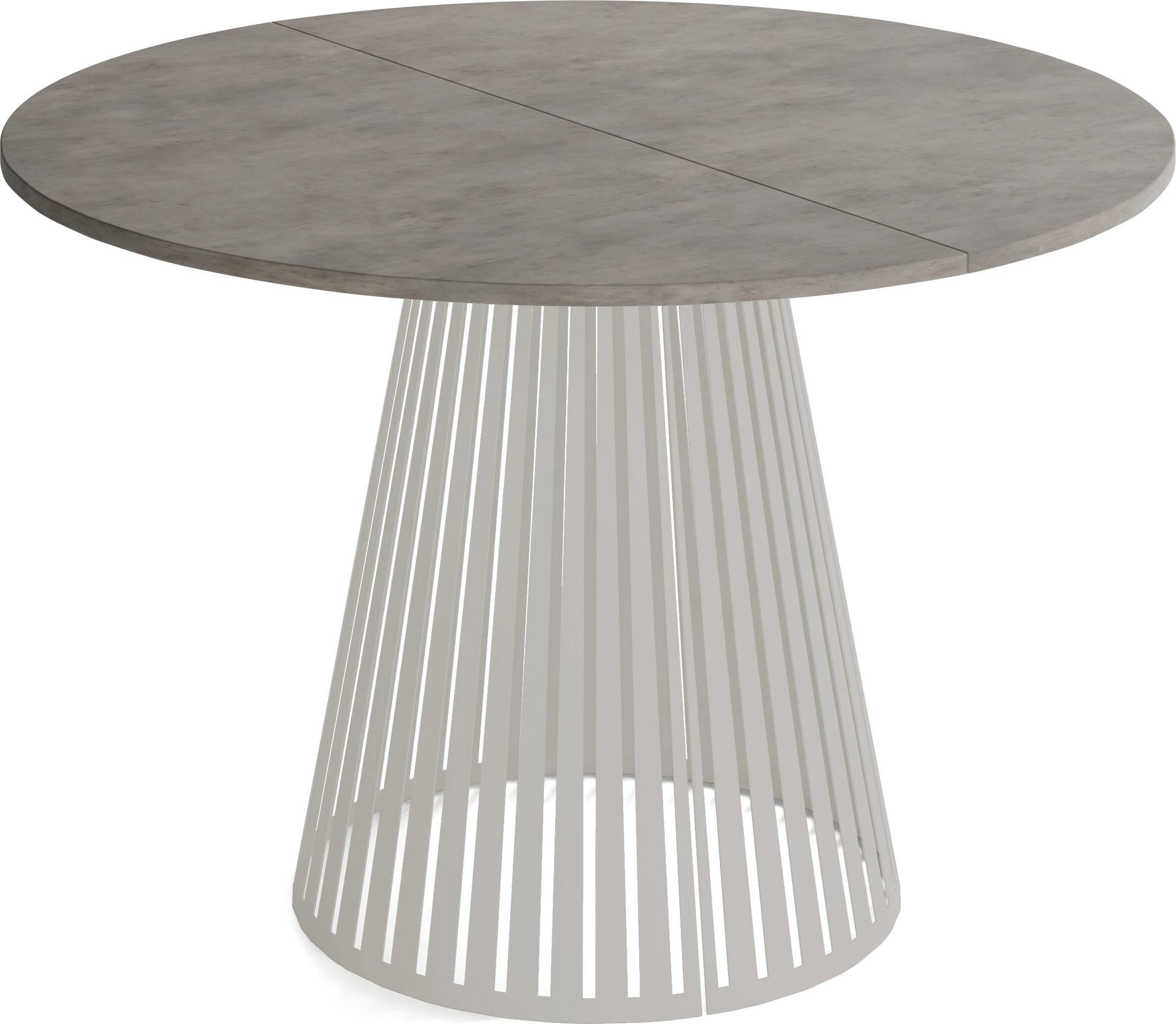 ESSTISCH Naro rund ausziehbar mit Lamellen-Metallgestell in Grau-Beige, Beton-Optik Dunkelgrau 100-180/100/76 cm - Kaschmir/Dunkelgrau, Holzwerkstoff/Metall (100/176/76cm) - WFL GROUP