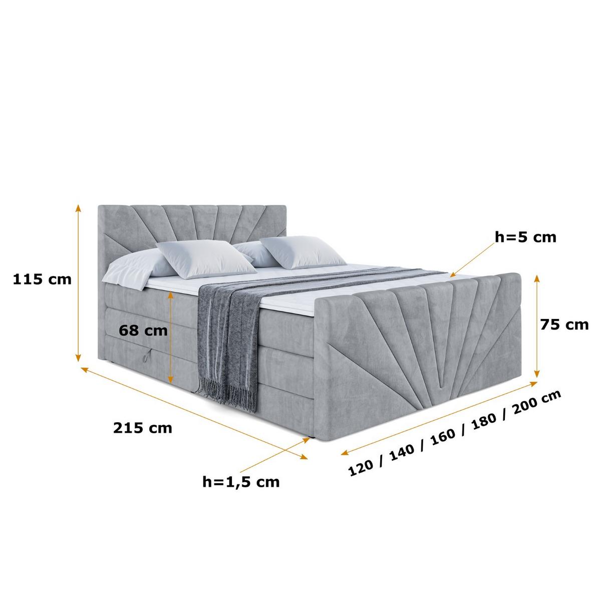 BOXSPRINGBETT MILTIO-Z KING - 140x200 - H3/H4 - Grau - Grau, Holzwerkstoff (140/200cm) - ALTDECOR