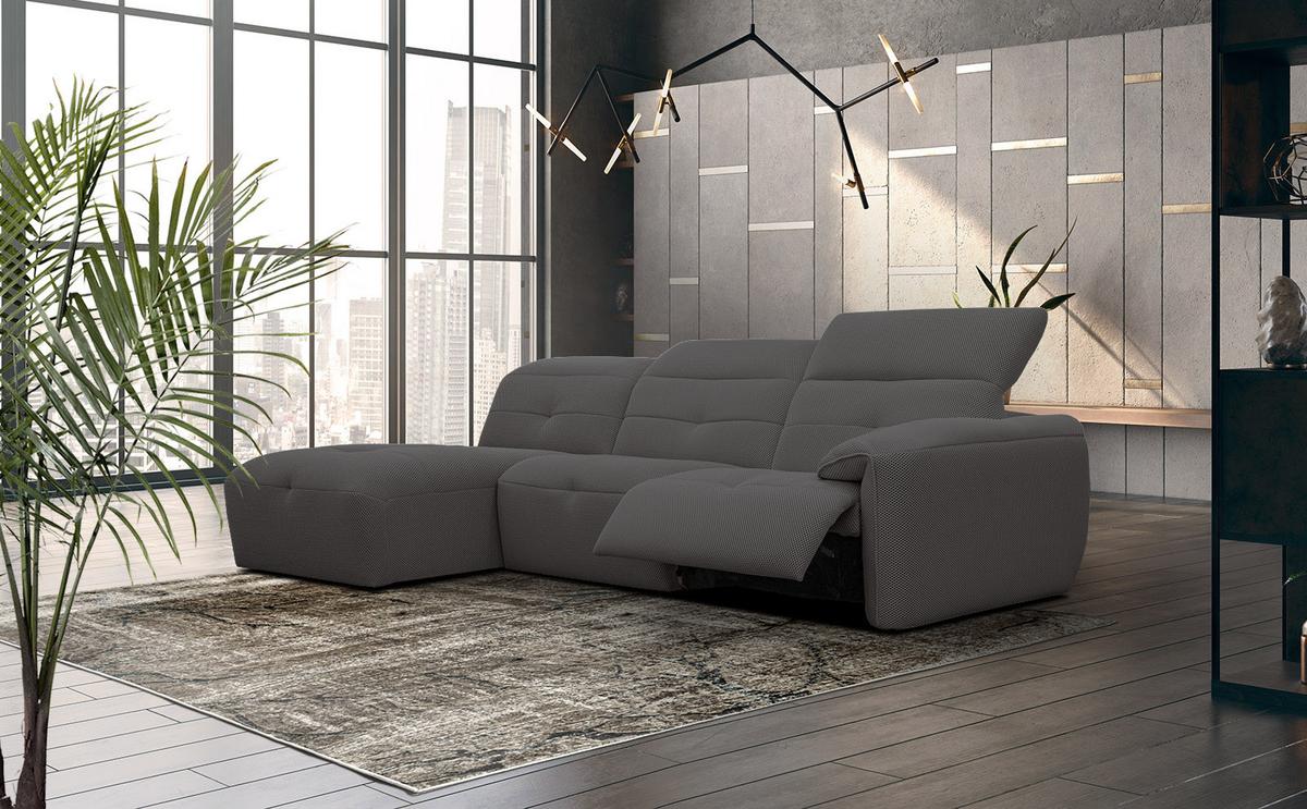 ECKSOFA TRENTO 4-Sitzer mit 1 Relaxfunktion, dunkelgrau - Dunkelgrau/Schwarz, Holzwerkstoff/Kunststoff (165/262cm) - Wozimo