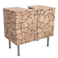 WASCHBECKENUNTERSCHRANK Apulia Stone Wall - Alte Steinmauer aus großen Steinen 60/55/35 cm - Braun, Holzwerkstoff (60/55/35cm) - Bilderwelten