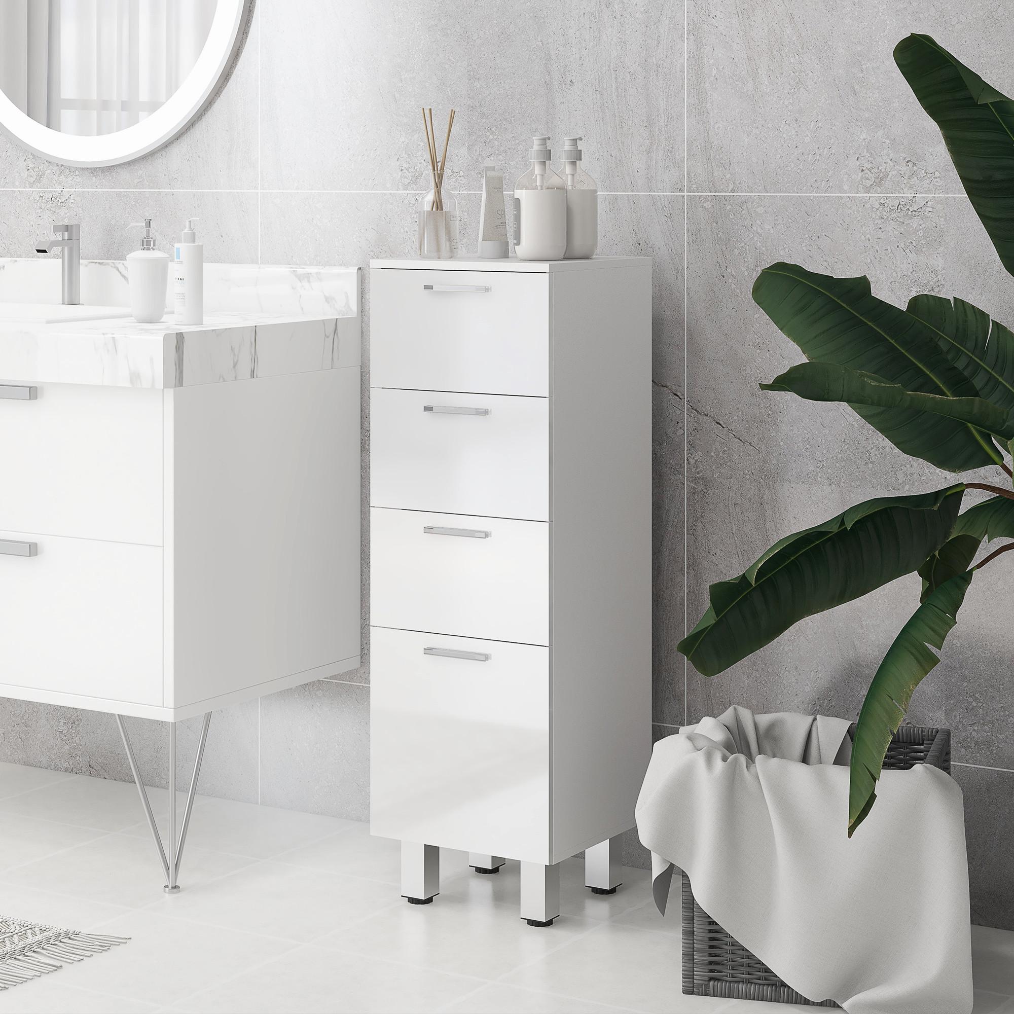 BADEZIMMERSCHRANK Spanplatte Weiß - Weiß, Holzwerkstoff (30/93/30cm) - Kleankin