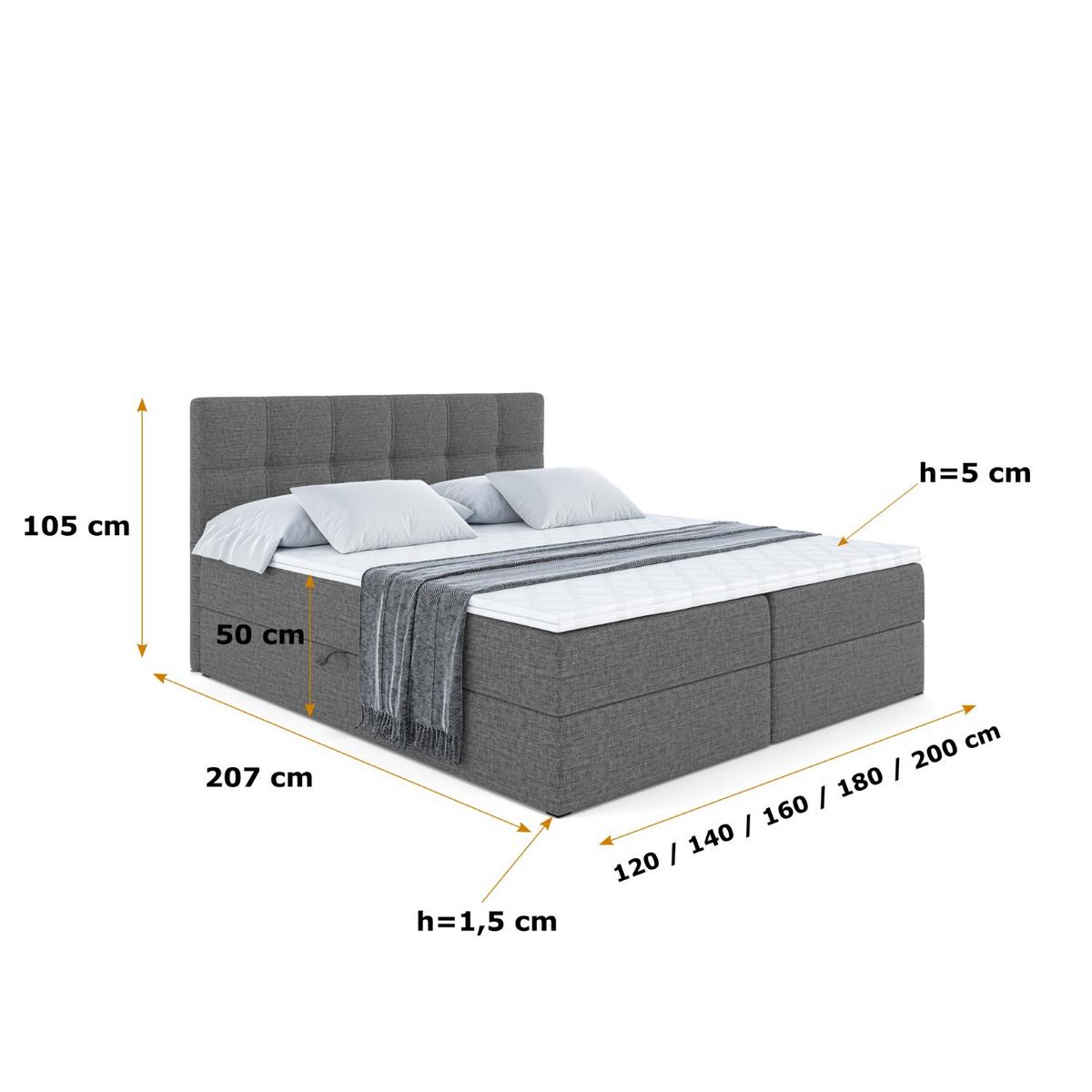 BOXBETT mit Matratze H4 und Lattenrost - MARCE - 140x200 - H4 - Grau - Grau, Holzwerkstoff (140/200cm) - ALTDECOR