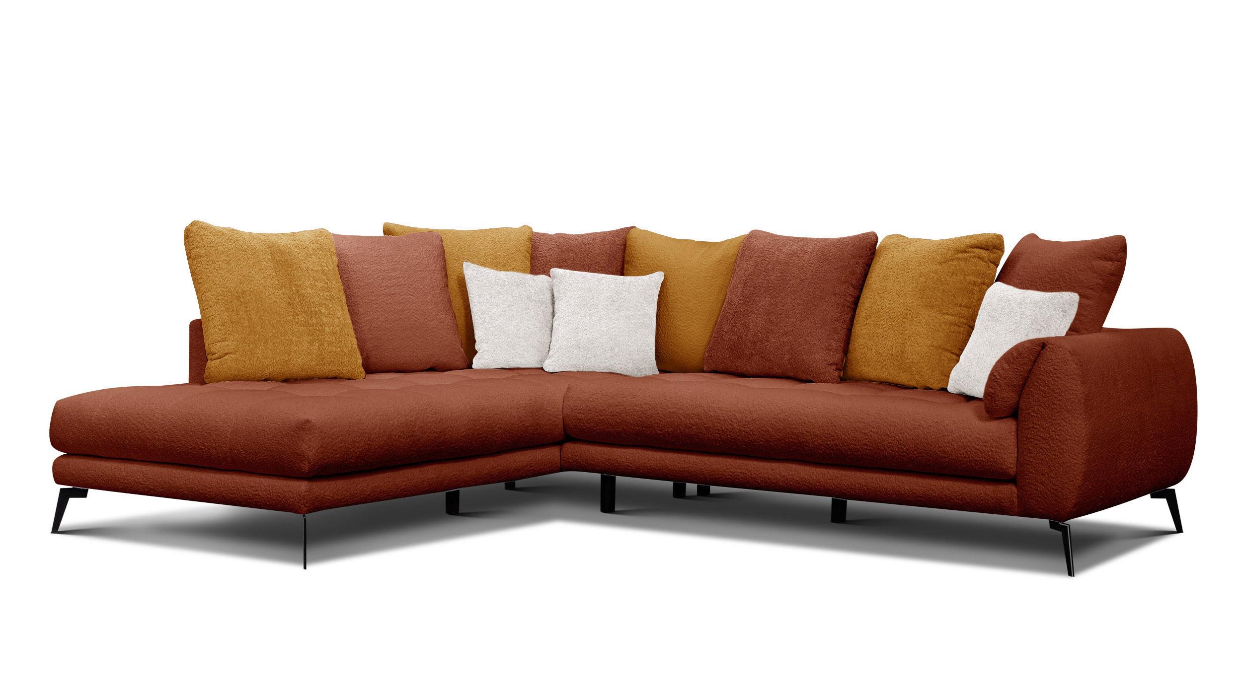 ECKSOFA CALME 5-Sitzer, dunkelorange und écru - Dunkelorange/Schwarz, Holz/Textil (294/229cm) - Wozimo