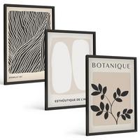 BILDER SET 3er Set - 40x60 cm Schwarzer Rahmen - Pflanzenmuster und Linien - Schwarz, Kunststoff (40/60cm) - TULUP