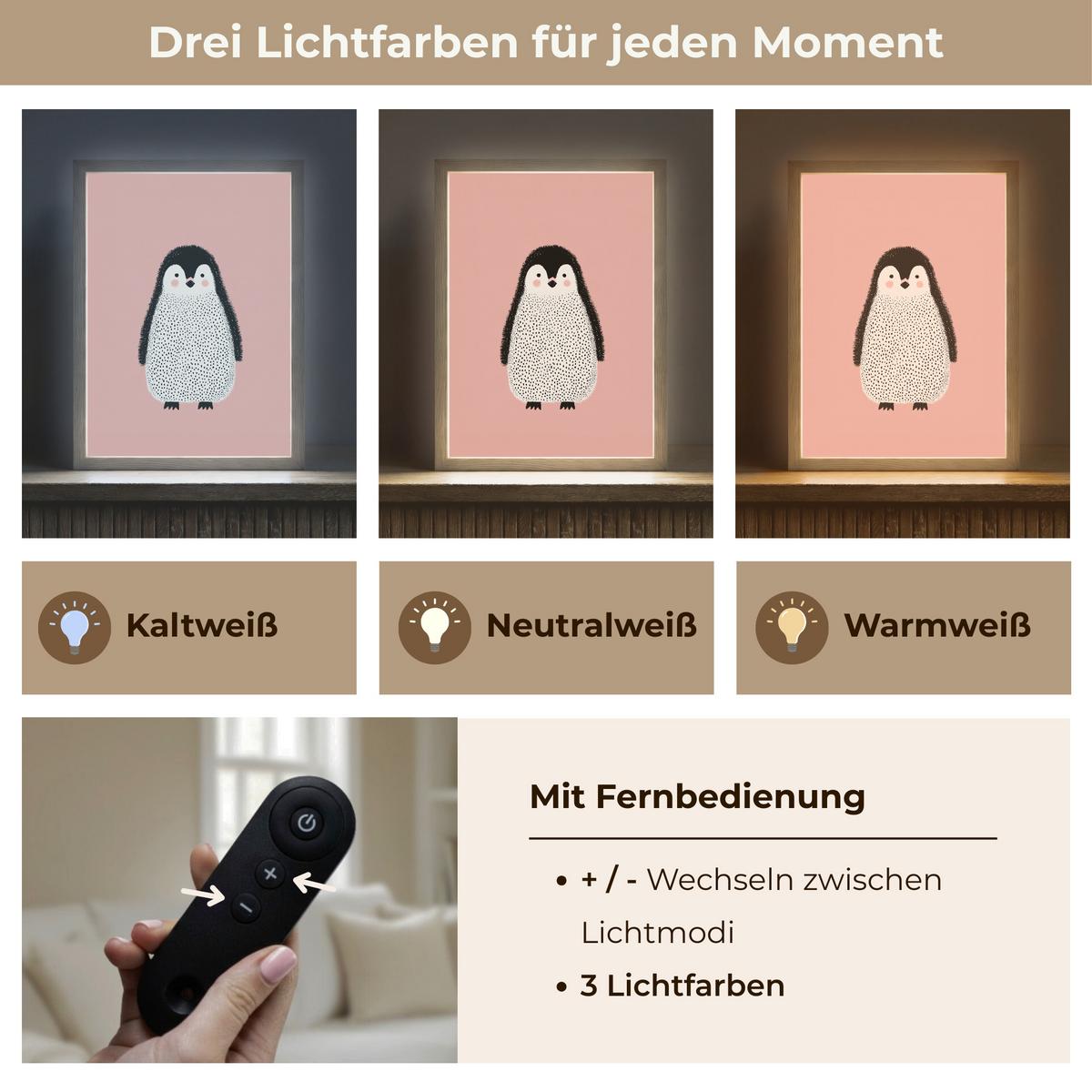 NACHTTISCHLAMPE MIT AKKU Pinguin - Punkte - Minimalistisch - Rosa 30x40 cm - Rosa, Holzwerkstoff (8/30/40cm) - OnlyWow