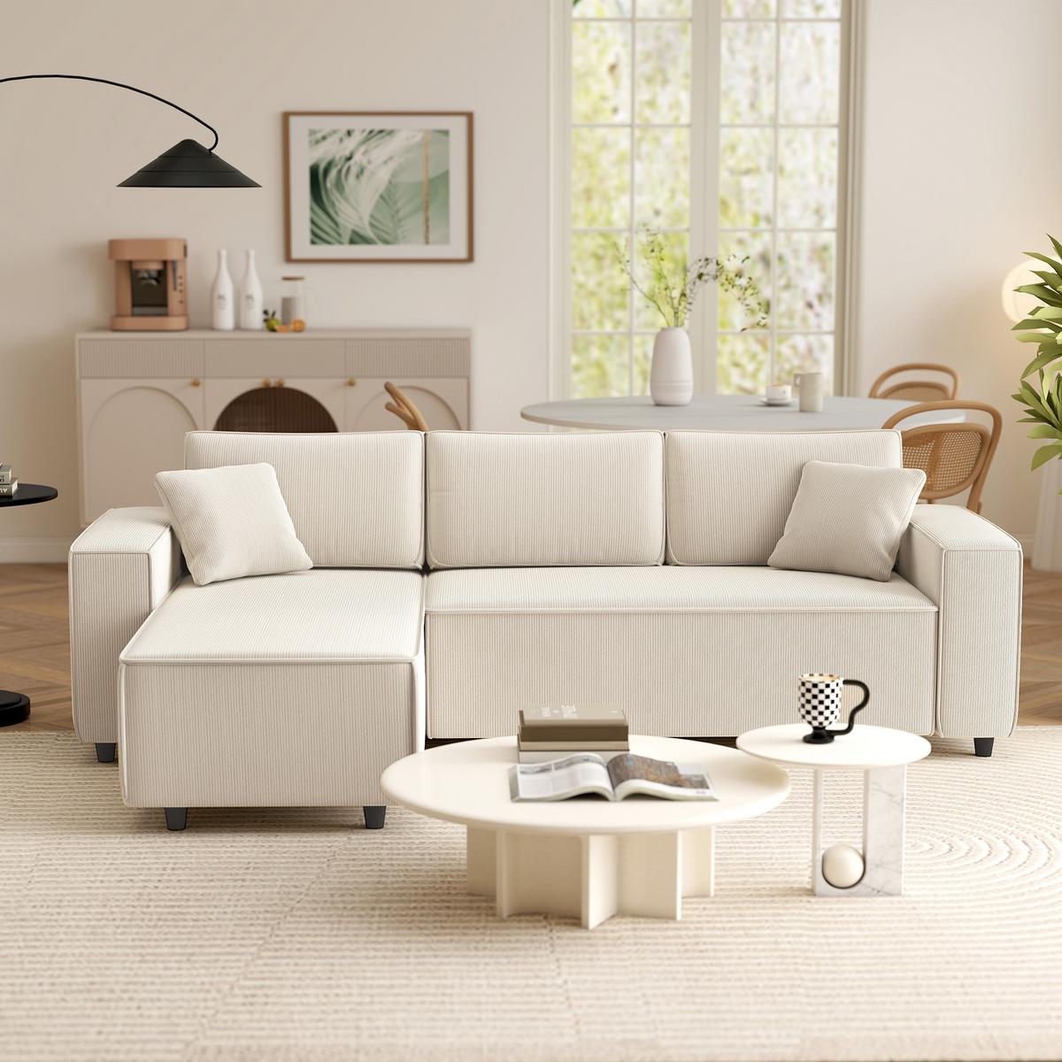 ECKSOFA 3-Sitzer Sofa in L-Form Eckcouch mit Umkehrbarer Chaiselongue Cremeweiß - Weiß, Kunststoff (153/241cm) - HOMCOM