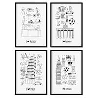 POSTER Set mit 4 Blättern Europa 1 A4 Schwarzer Rahmen - Schwarz, Papier (29.7/3cm) - Nacnic