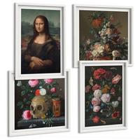 BILDER SET 4er Set - 50x50 cm & 40x60 cm Weißer Rahmen - Vintage Blumen Totenkopf Mona Lisa - Weiß, Kunststoff (50/50cm) - TULUP