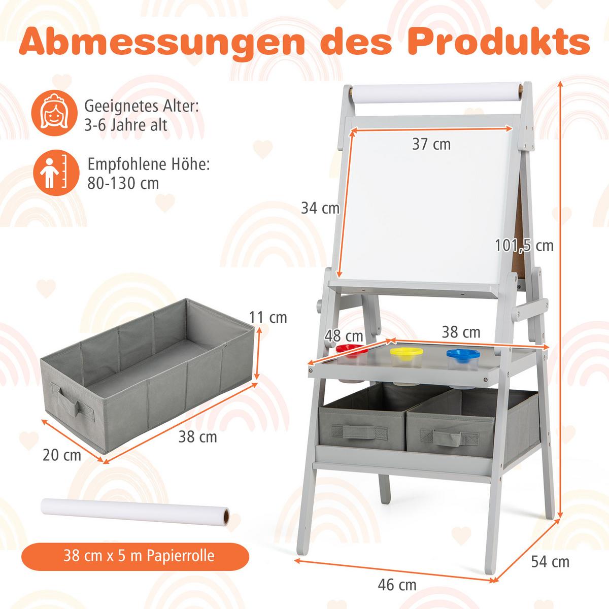 KINDERSTAFFELEI Grau - Grau, Holzwerkstoff (54/101.5/46cm) - COSTWAY