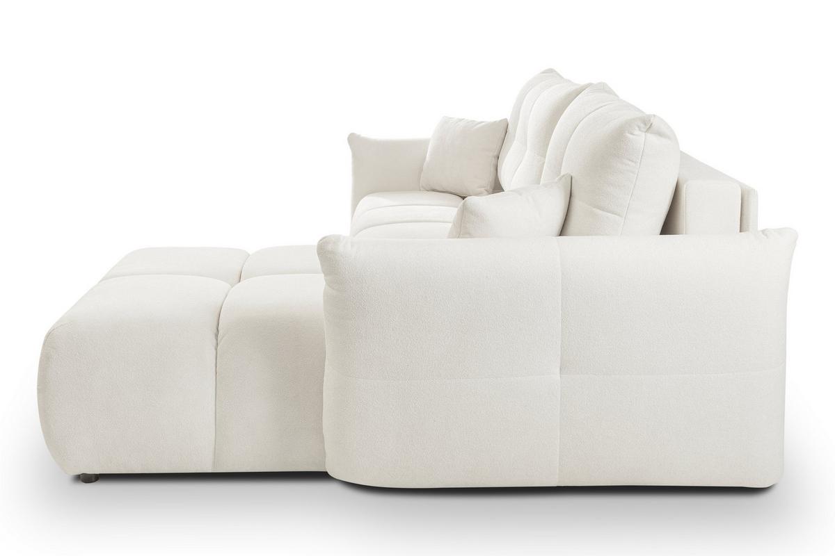 ECKSOFA MODA S Creme Geflochtener Stoff mit Schlaffunktion - Creme, Holz (257/177cm) - MASSENO